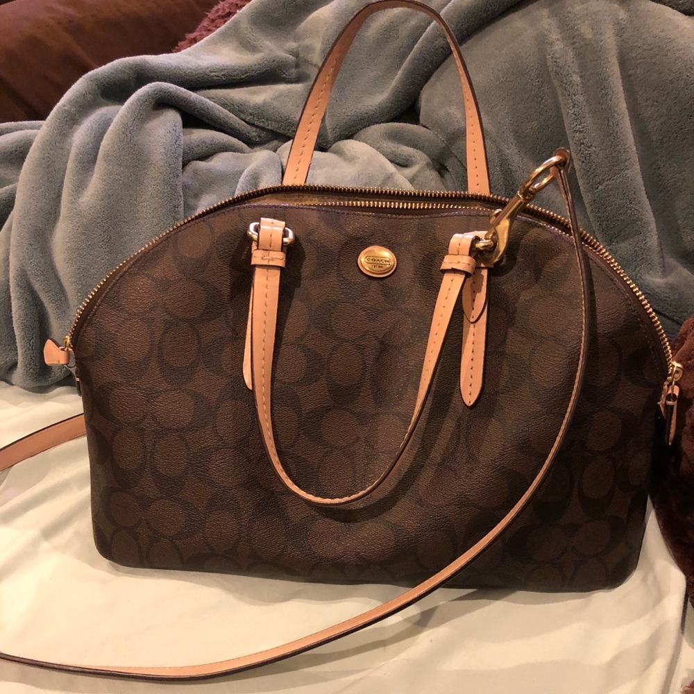 Authentic Coach Brown/Tan Payton Cora Satchel - Picture 1 of 6